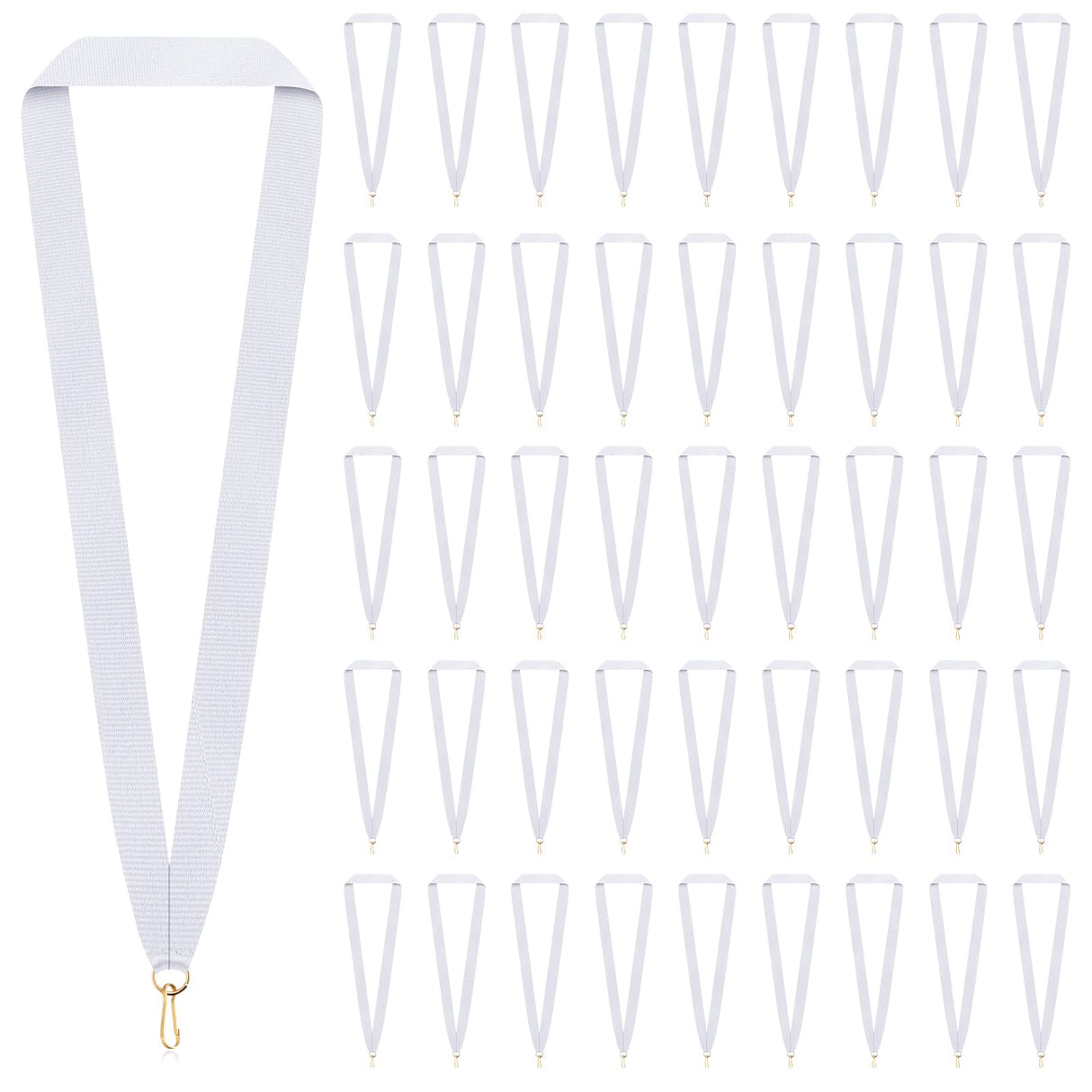 Berlune 100 Pcs Neck Ribbon with Snap Clips Solid Award Ribbon Lanyards Blank Medal Ribbons Flat Award Holder for Kids Adults Student Competitions Sports Party Achievement (White) Berlune