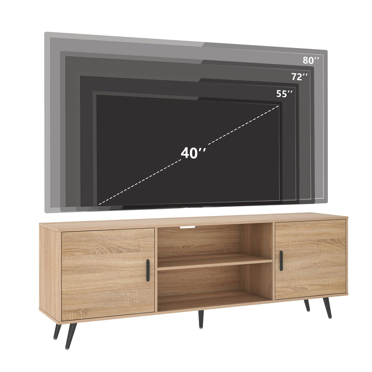 AUXSOUL 70 Inch Mid Century Modern TV Stand for 75 Inch TV, Wood TV Stand with Storage, Entertainment Center for Living Room Bedroom, TV Media Console, Oak AUXSOUL