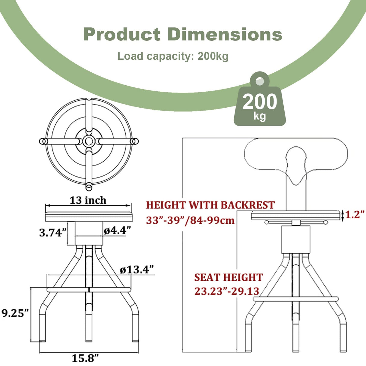 LOKKHAN Set of 2 Rustic Industrial Bar Stool-24-30 Tall Adjustable Metal Swivel Wooden Top Barstools-Counter Height Bar Height-Vintage Farmhouse Kitchen Breakfast Cafe Stool-with Backrest LOKKHAN