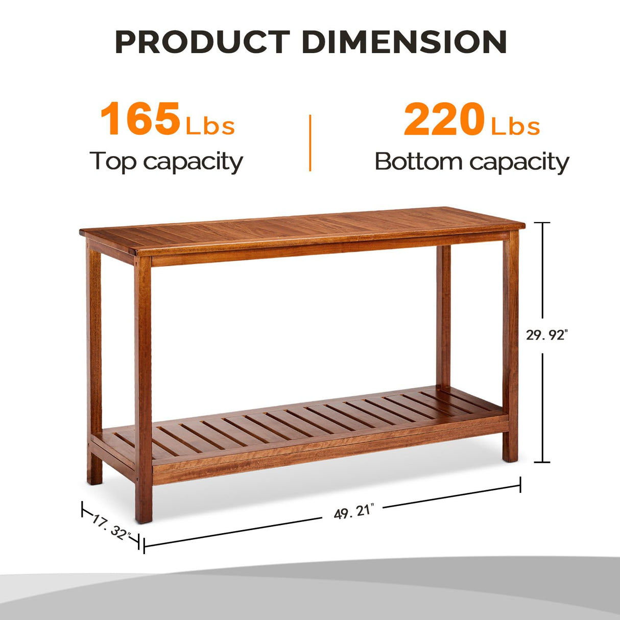 VINGLI 49in Solid Wood Outdoor Console Table, 2-Shelf Wooden Outdoor Accent Plant Table Multifunctional Buffet Bar Storage Organizer for Indoor Patio Porch and Entryway (Natural) VINGLI