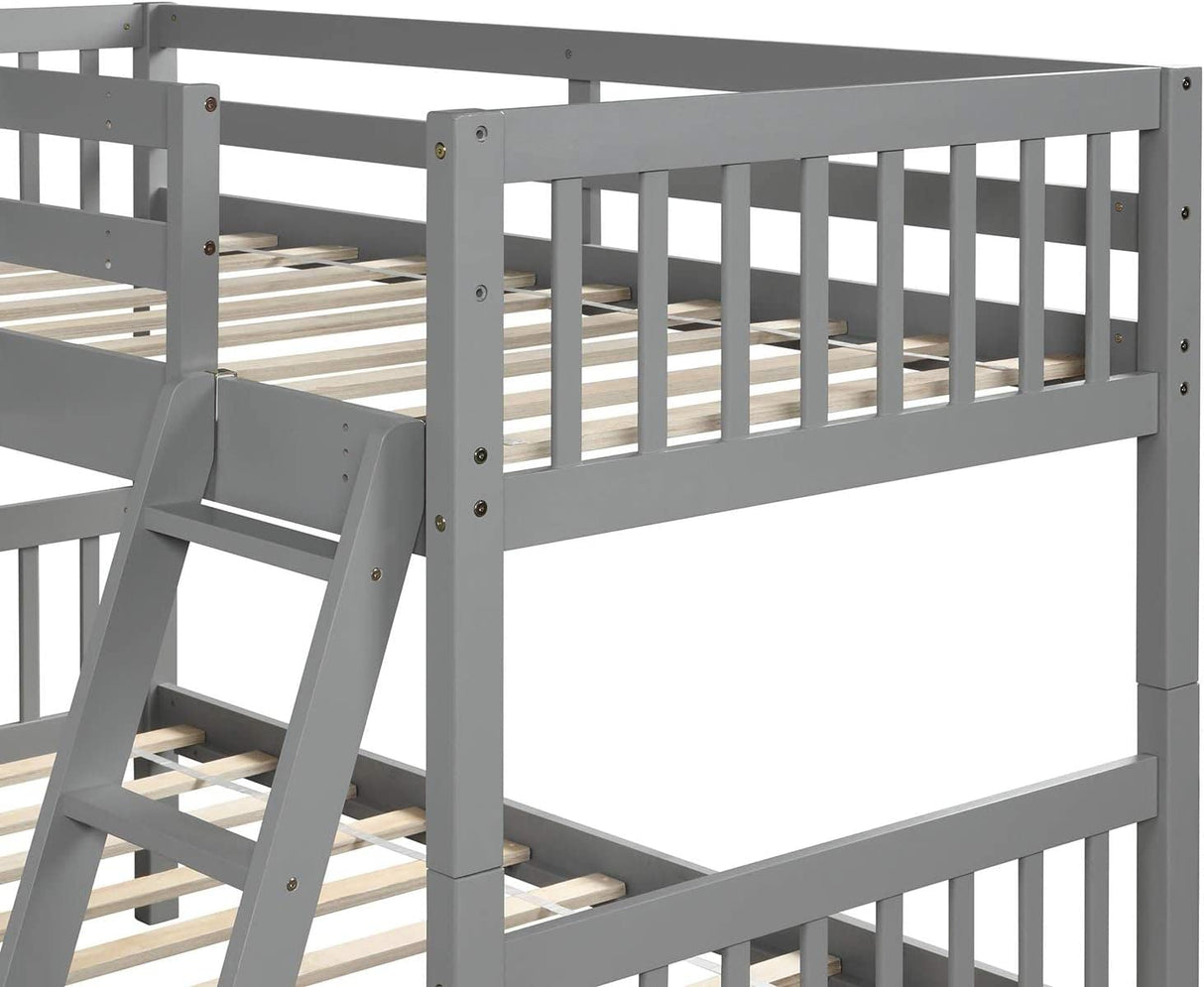 MERITLINE L-Shaped Quad Bunk Bed, Four Bunk Bed Twin Over Twin with Angle Ladder,Wooden Corner 4 Bed Bunk Bed for Kids, Teens, Adults, No Box Spring Needed (Twin, Grey) MERITLINE