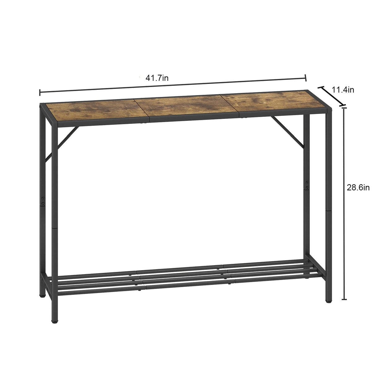 LAATOOREE Console Table, 41.7" Industrial Entryway Table with Shelf, Narrow Sofa Table for Hallway, Entrance Hall, Foyer, Corridor, Living Room - Wood Look Metal Frame - Rustic Brown LAATOOREE