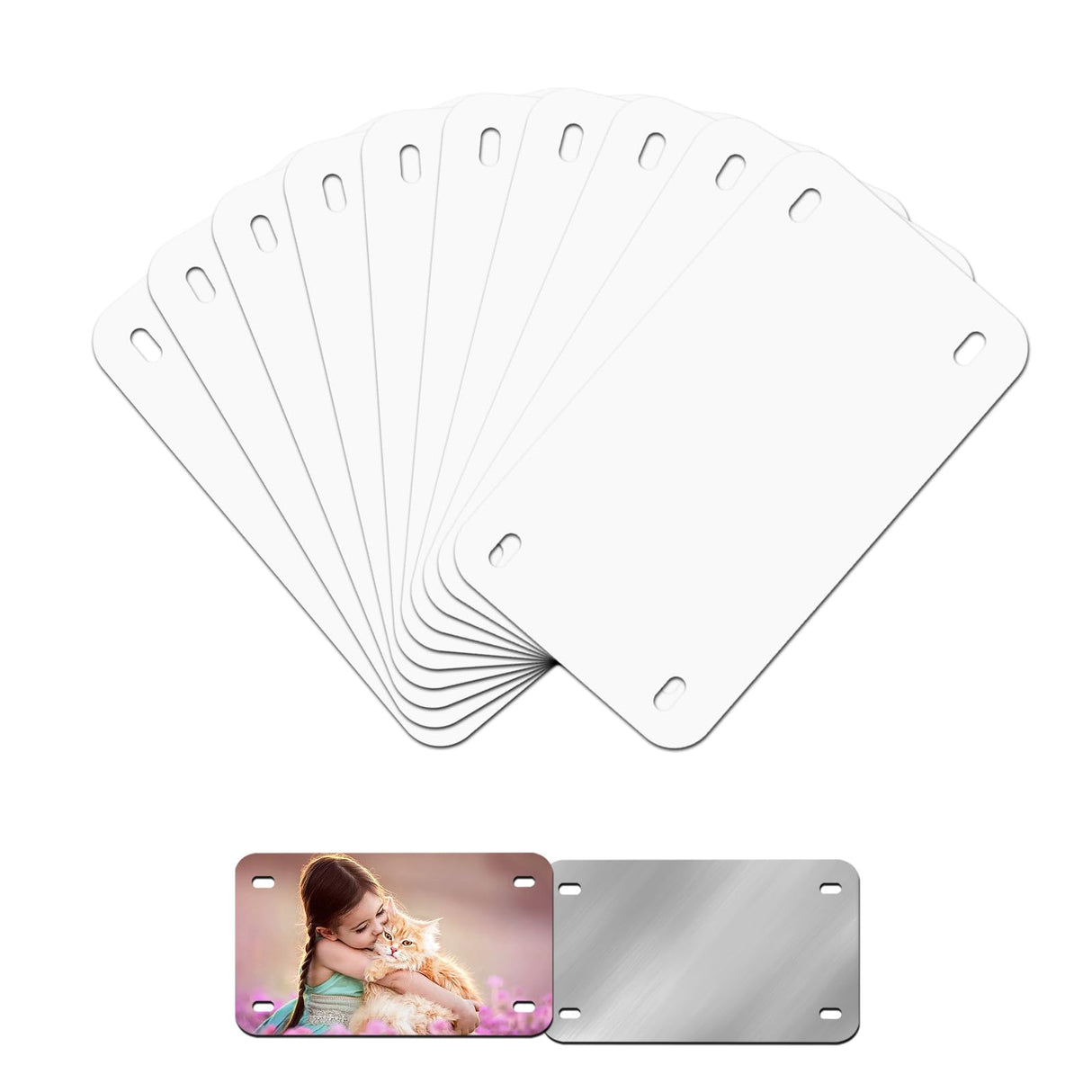 6"x3"10 Pcs Sublimation License Plate Blanks, Metal Aluminum Mini Heat Thermal Transfer Sheet DIY Picture, Custom License Plate Tag for Kids Toy Car, Bike (White) HYHOSHI