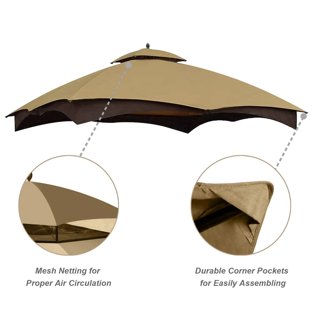 ABCCANOPY Gazebo Replacement Canopy Top for Lowe's Allen Roth #GF-12S004B-1, Beige ABCCANOPY