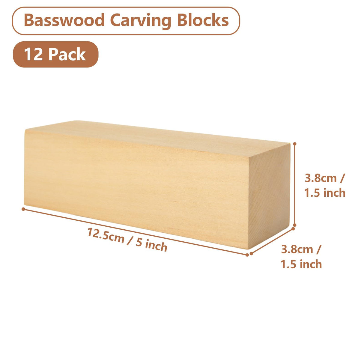 LDHHYH 12 Pack Basswood Carving Blocks Set, Unfinished Wood Blocks, Whittling Wood for Carving Edging DIY Home School Use - 5 x 1.5 x 1.5 inch LDHHYH
