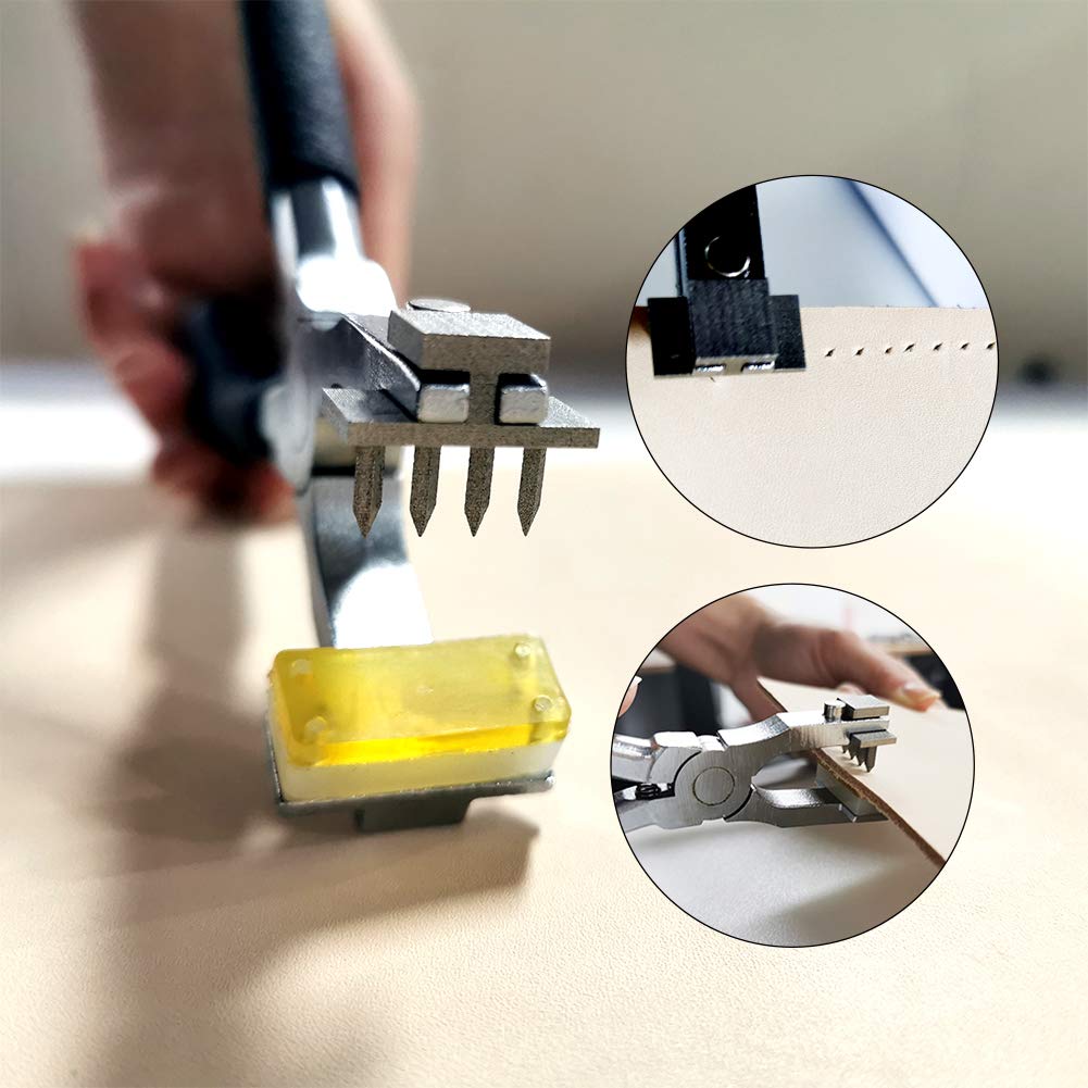 Stitching Hole Punch BUTUZE, 4mm Silent Rhombus Leather Hand Pliers with Leather Needle, Wooden Needle Case, Waxed Thread for Belts, Straps, Saddles, Shoes, Fabric DIY BUTUZE