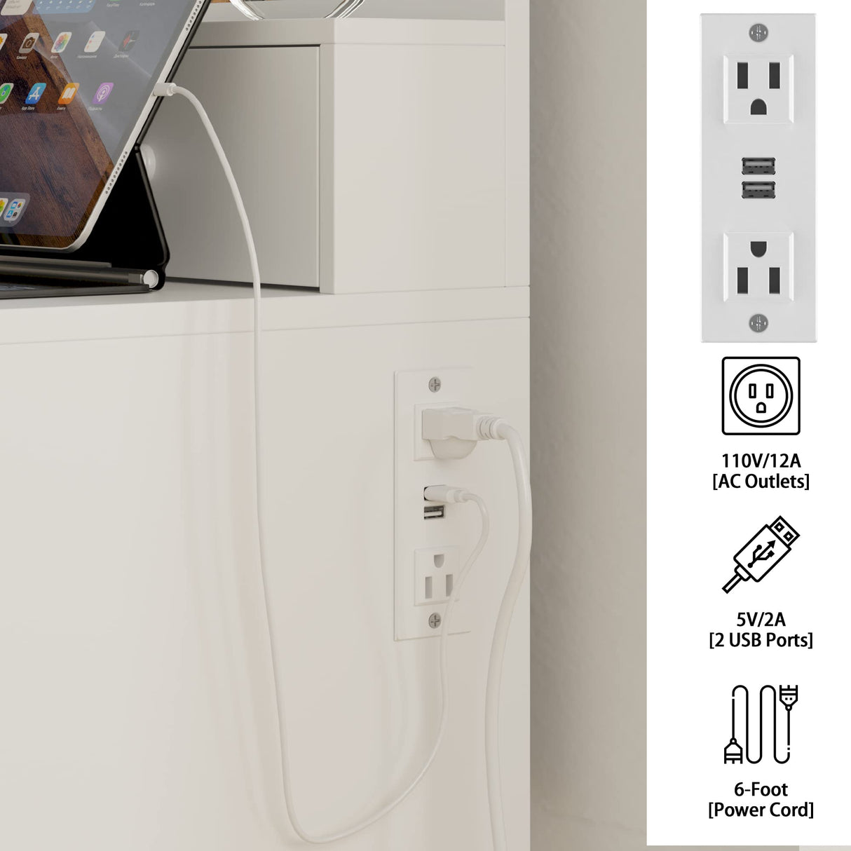 IRONCK Vanity Desk Set with LED Lighted Mirror & Power Outlet, Makeup Vanity Table with 4 Drawers,Storage Bench,for Bedroom, Bathroom, White IRONCK