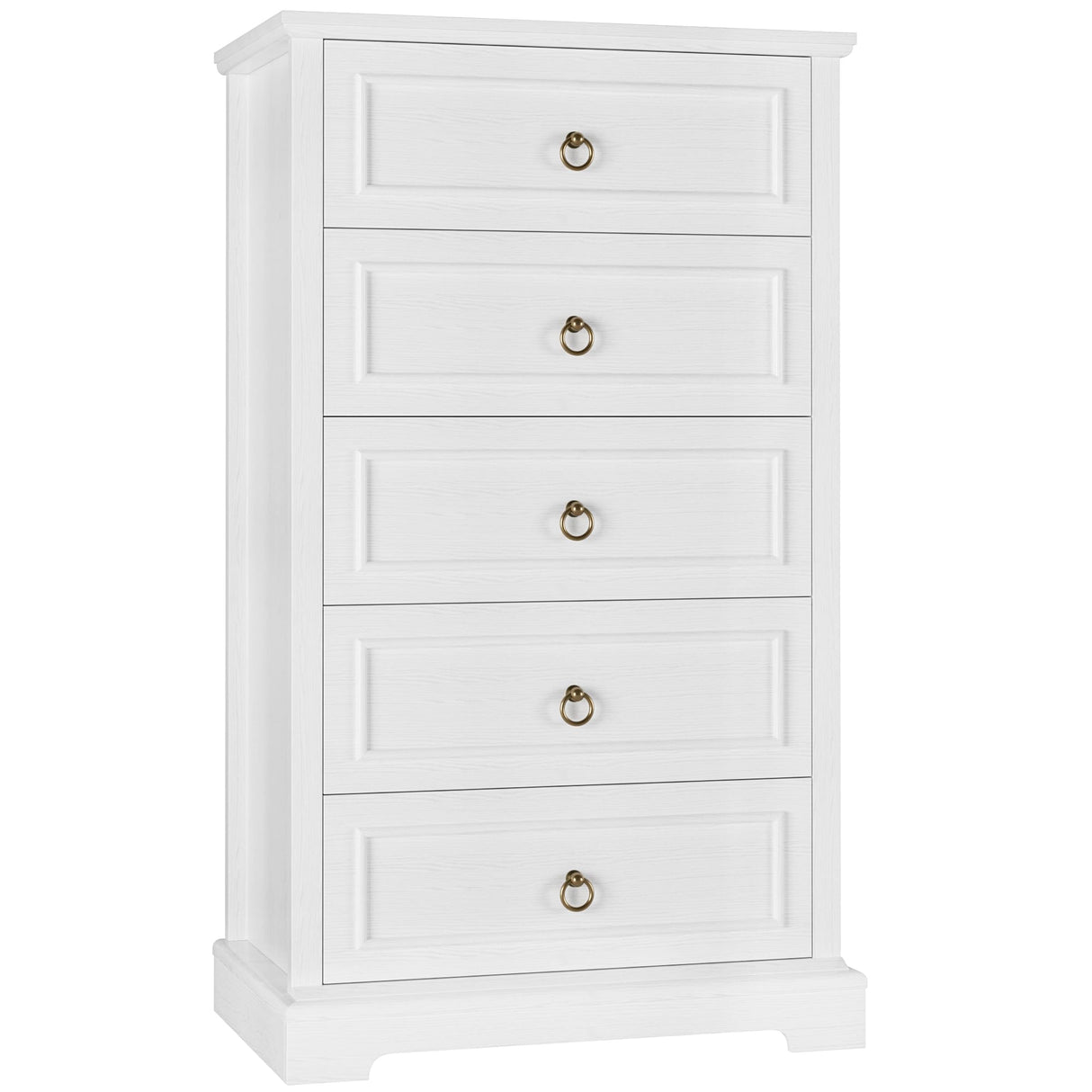 HOSTACK Dresser for Bedroom, 44" Tall Dresser with 5 Drawers, White Chest of Drawers with Storage, Modern Farmhouse Wood Dressers for Closet, Living Room, Hallway HOSTACK