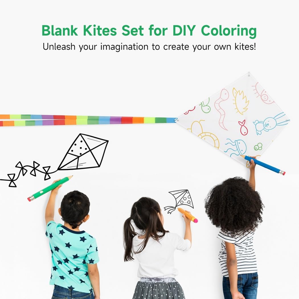 B bangcool DIY Kids Kite Blank Kites Making Painting White Paper Blank Kites with Swivel Line for Kids Outdoor Park Beach Grassland Activities (10PCS) B bangcool