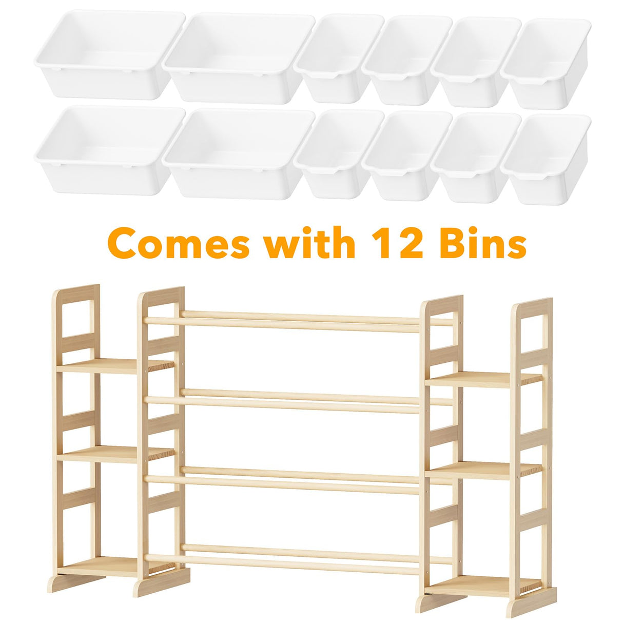 SpaceAid Toy Storage Organizer with 6 Shelves and 12 Bins, Bookshelf/Bookcase, Kids Bin Shelf, Toys Box for Playroom Organization for Bedroom & Room Decor, White, 52.3" W SpaceAid