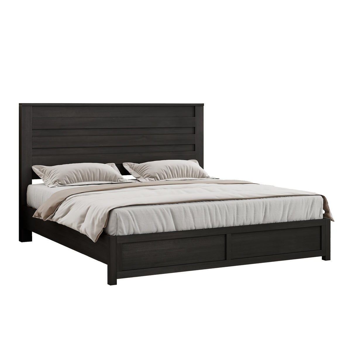 Farmhouse Queen Bed Frame with 49" Tall Headboard - LUXOAK Wooden Platform Bed, Noise-Free & No Box Spring Needed, Black LUXOAK
