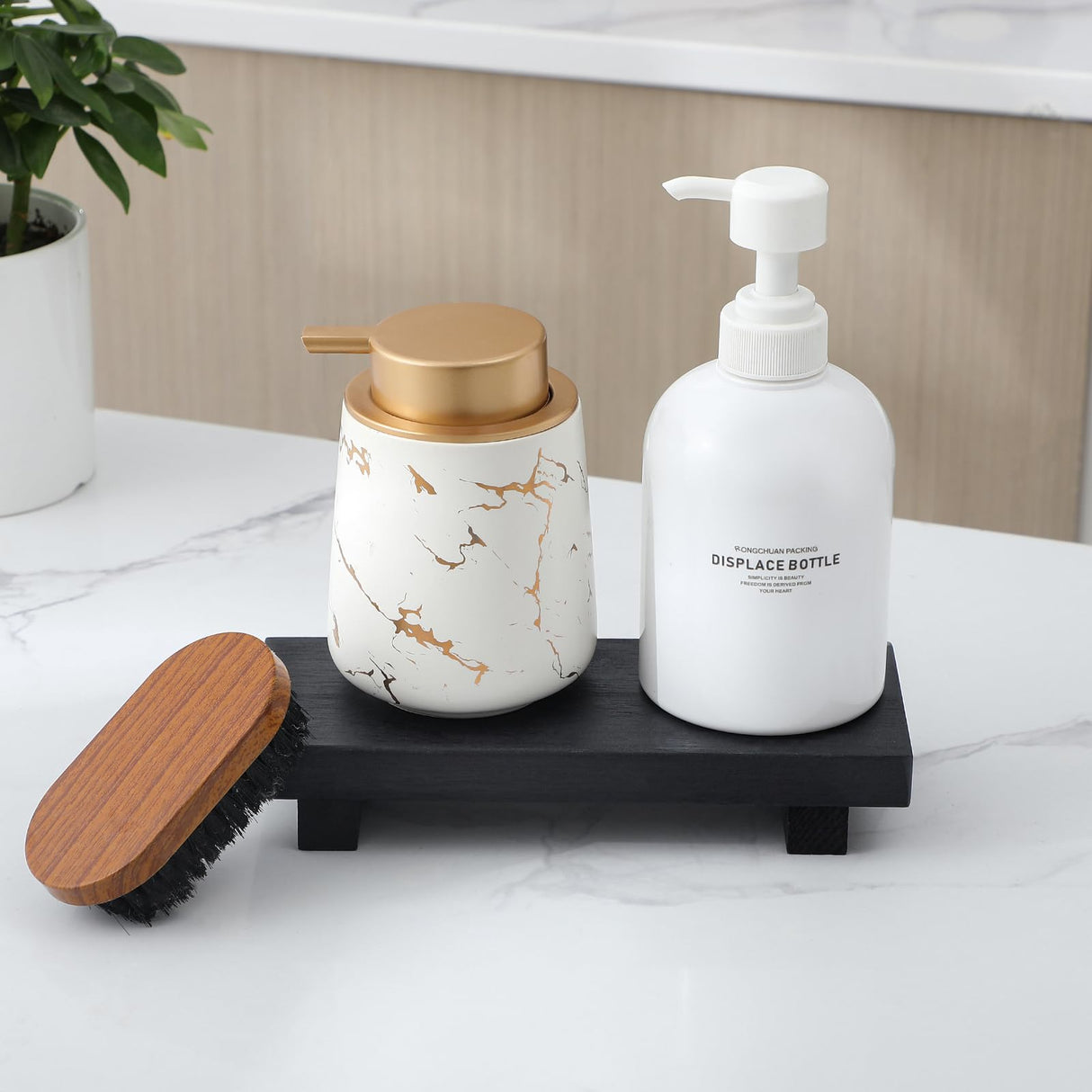 Small Wood Tray Pedestal Stand Farmhouse Bathroom Decor Decorative Wooden Riser Kitchen Soap Dish Holder for Vanity, Counter, Sink, Black zoocatia