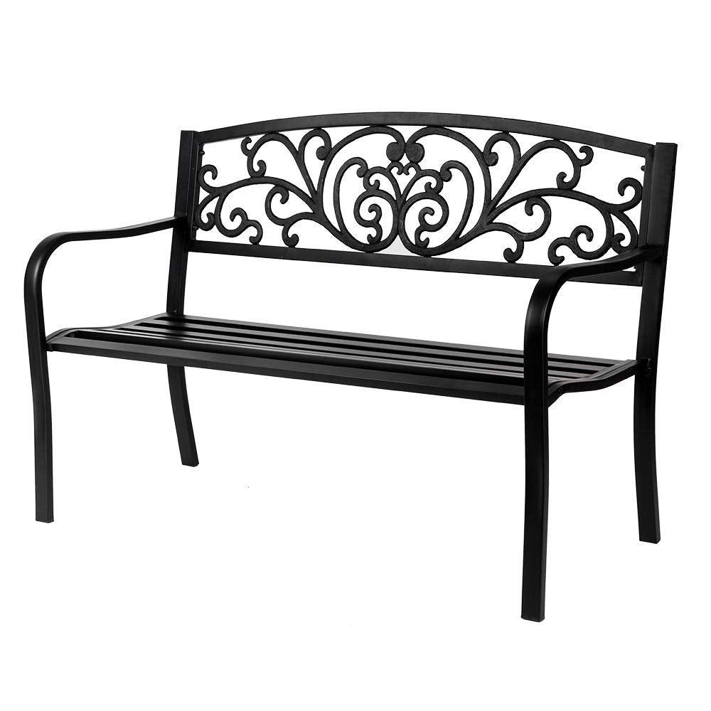 50" Garden Bench, Antique Metal Outside Bench w/Warm Welcome Pattern, Elegant Bronze Finish and Durable Metal Frame for Park Yard Porch Chair, Black (50" Butterfly Black) Generic