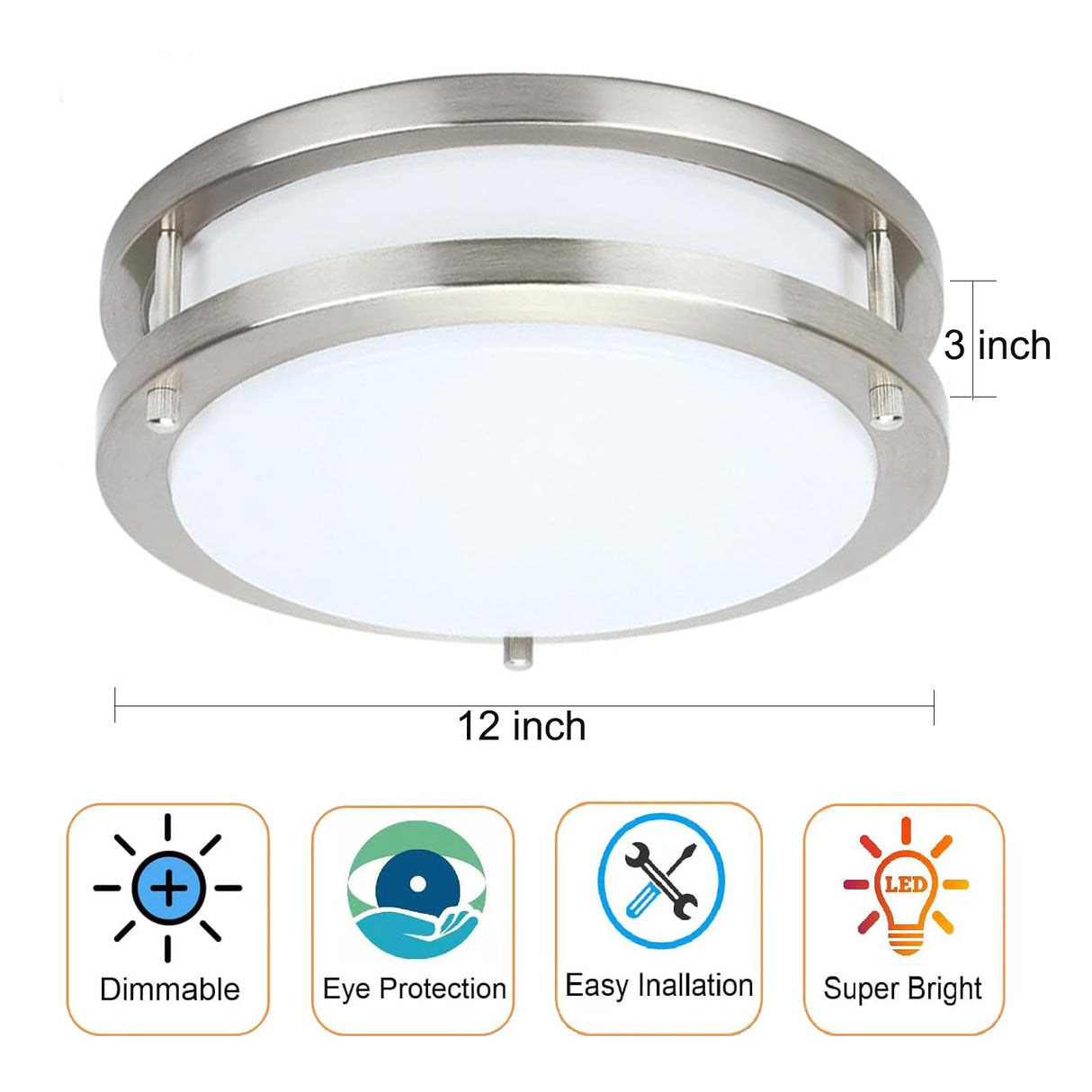 36W Dimmable LED Ceiling Light Fixture, 12 inch Flush Mount Light Fixture, Ceiling Lights for Bedroom, Kitchen, Bathroom, Super Bright 4000 Lumens, 400W Equivalent, 5000K Daylight White Drosbey