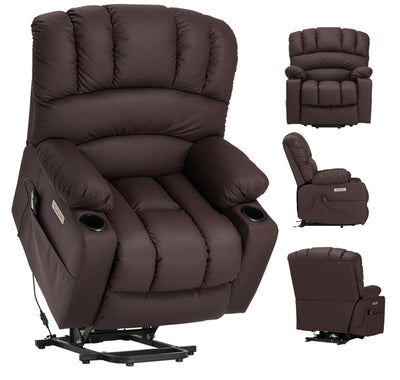 DURASPACE Power Lift Recliner Electric Lift Massage Recliner Chairs with Heat, Large Shell Faux Leather Backrest Lift Chair Recliners for Elderly, Seniors (Brown)