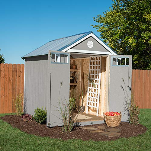 Handy Home Products Garden Shed 6x8 Do-it-Yourself Wooden Storage Shed with Metal Roof Handy Home Products