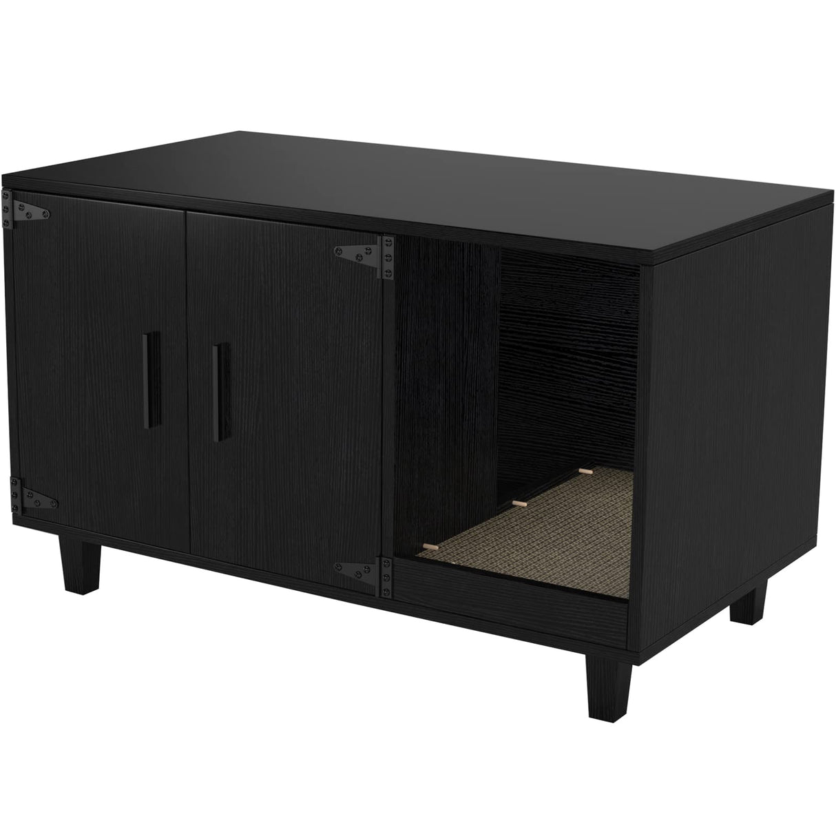 GDLF Modern Wood Pet Crate Cat Washroom Hidden Litter Box Enclosure Furniture House as Table Nightstand with Scratch Pad,Stackable (Black) GDLF