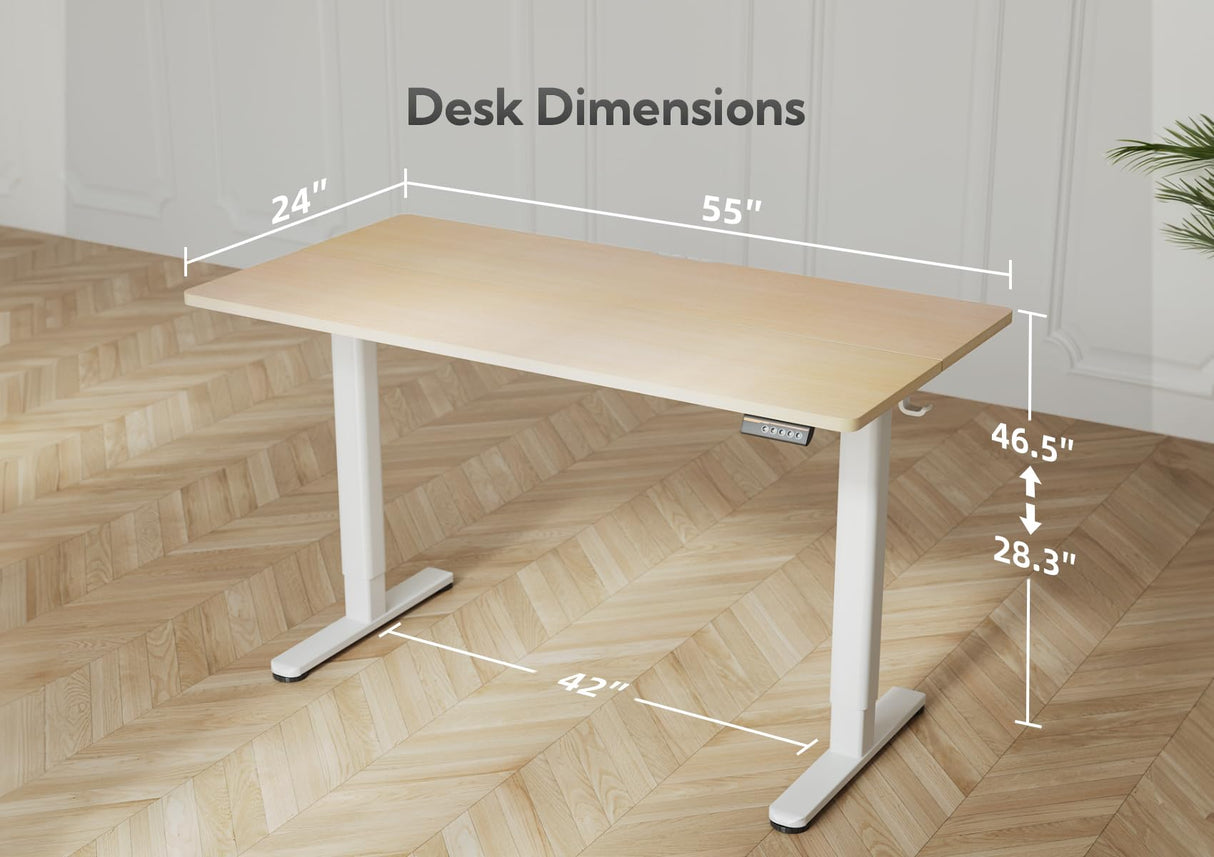 YDN Electric Standing Desk, 55x24 Inch Stand up Desk Adjustable Height, Sit Stand Home Office Desk with Splice Board, Natural YDN