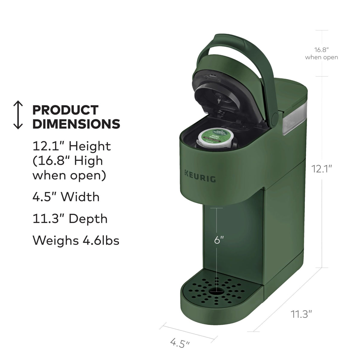 Keurig K-Mini Single Serve K-Cup Pod Coffee Maker, 6 to 12oz Brew size, with Cord Storage, Perfect for Small Spaces, Evergreen Keurig