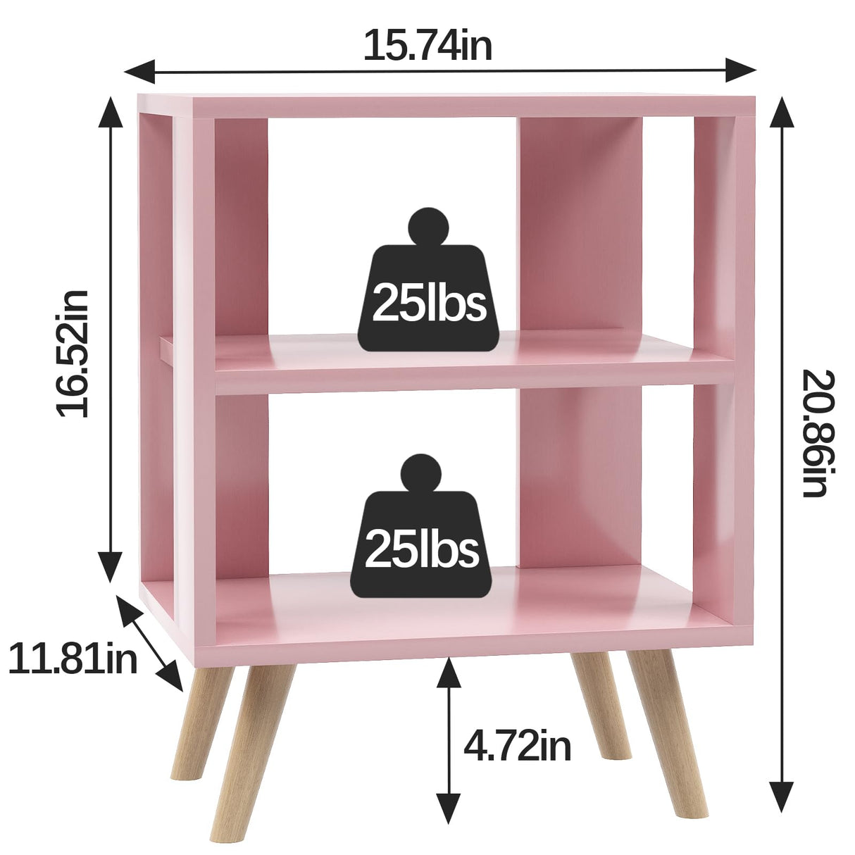 Aenuert Night Stand, Pink Kids Nightstand, Modern End Table with Open Storage, 2-Tier Nursery Bedside Table for Small Space, Living Room, Bedroom Aenuert