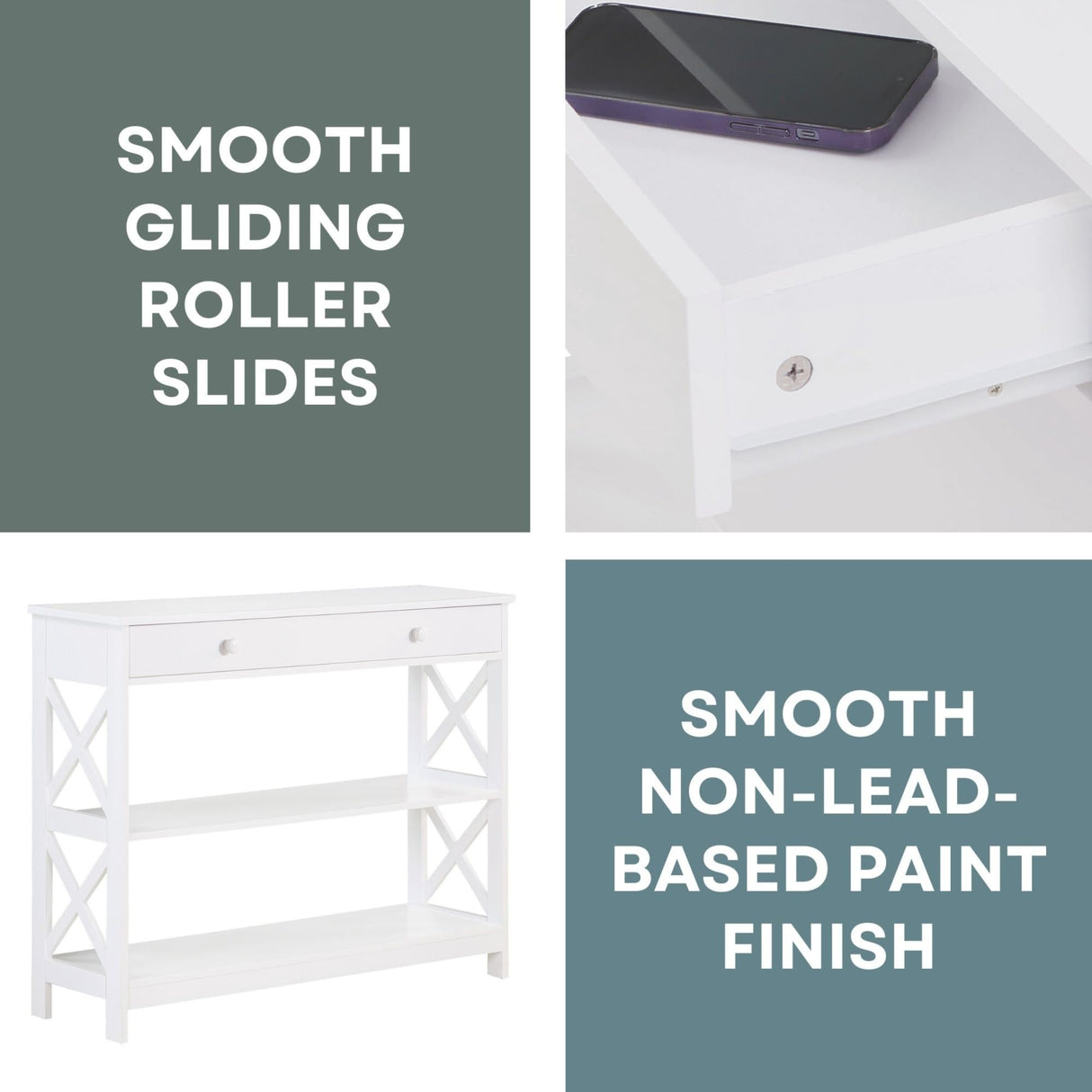 Convenience Concepts Oxford 1 Drawer Console Table with Shelves, White Convenience Concepts