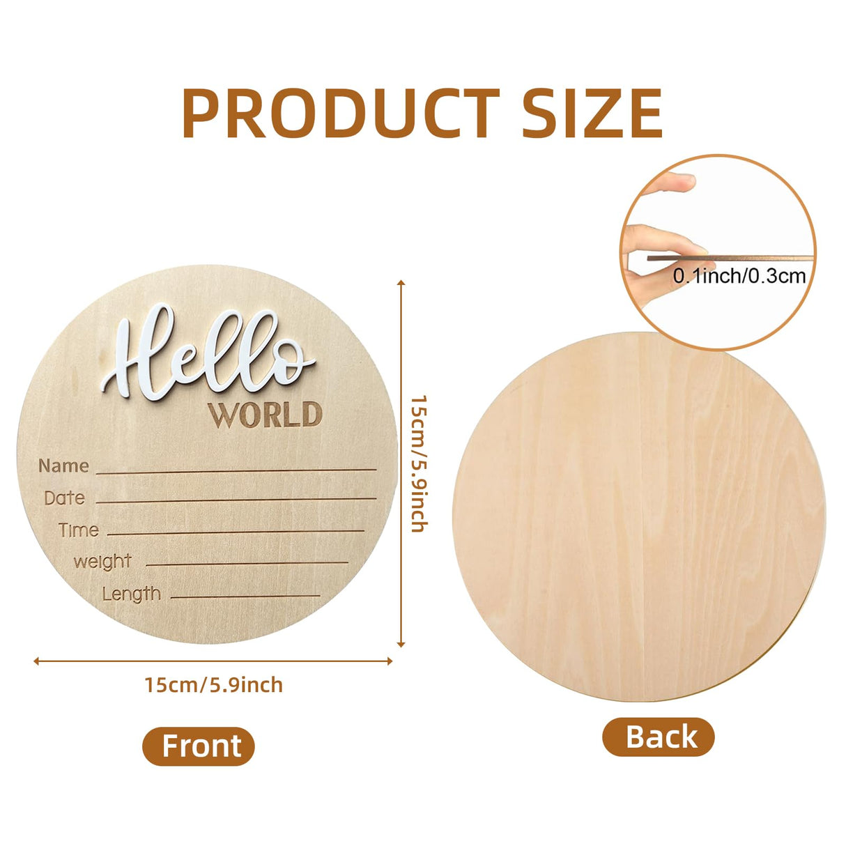 Baby Announcement Sign, 5.9 Inch Wooden Hello World Newborn Welcome Sign, Birth Announcement Sign for Hospital, Newborn Name Sign Plaques for Photo Props Baby Shower Nursery(White) LZEDIRA