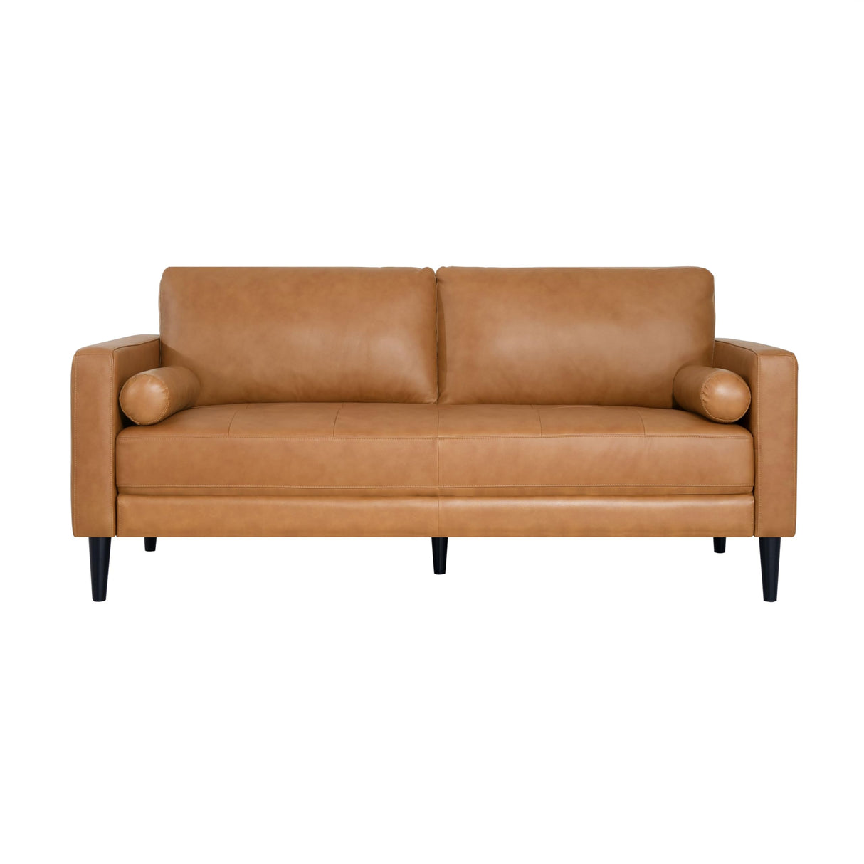 Naomi Home Marisa Genuine Leather Couch - Revel in Exquisite Leather Couch Opulence - Unparalleled Luxury Mid-Century Leather Couch – The Embodiment of Cozy Lounging and Contemporary Design, Tan Naomi Home