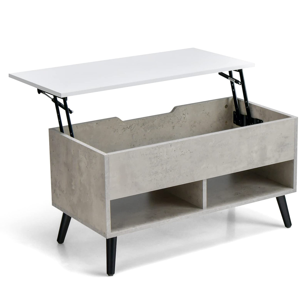 Giantex Lift Top Coffee Table, Modern Cocktail Table w/Hidden Compartment & 2 Open Shelves, Flip Top Center Table, Wooden Pull up Coffee Table for Living Room, Reception Room, Office (Grey) Giantex