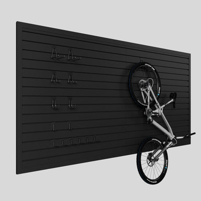 Ginchain 4'H x 8'W Slatwall Panel Garage Wall Organizer with 14 Hooks, Heavy Duty Interlocking Slat Wall Paneling Sheets, Garage Slatwall for Tool Organization Mounted Storage Systems Black