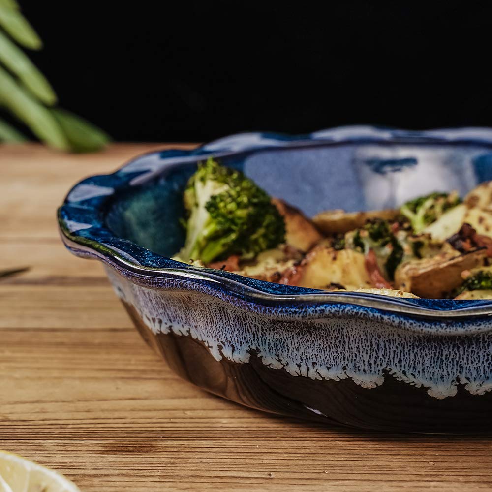 KOOV Ceramic, 9 Inches Pie Plate, Pie Dish for Dessert Kitchen, Round Baking Dish Pan for Dinner, Wrapping Upgrade, Reactive Glaze (Nebula Blue) KOOV