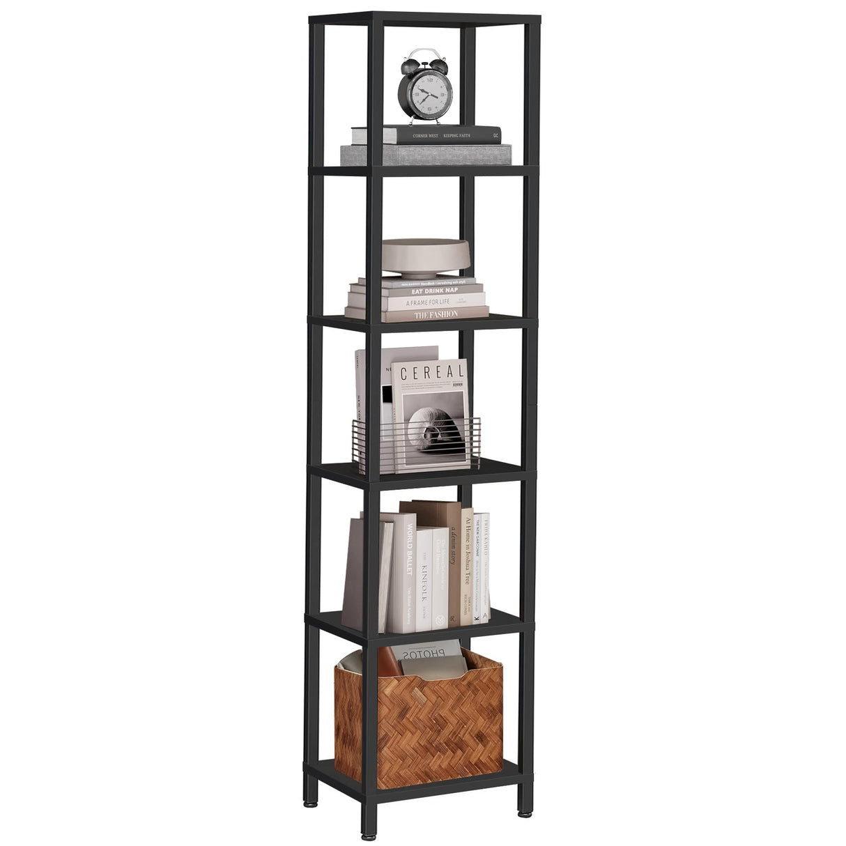 TUTOTAK Bookshelf, 6-Tier Tall Book Shelf, Narrow Bookcase for Small Space, DIY Stackable Bookshelf, for Living Room, Office, Study, Entryway, Industrial, Black BS01BK006 TUTOTAK