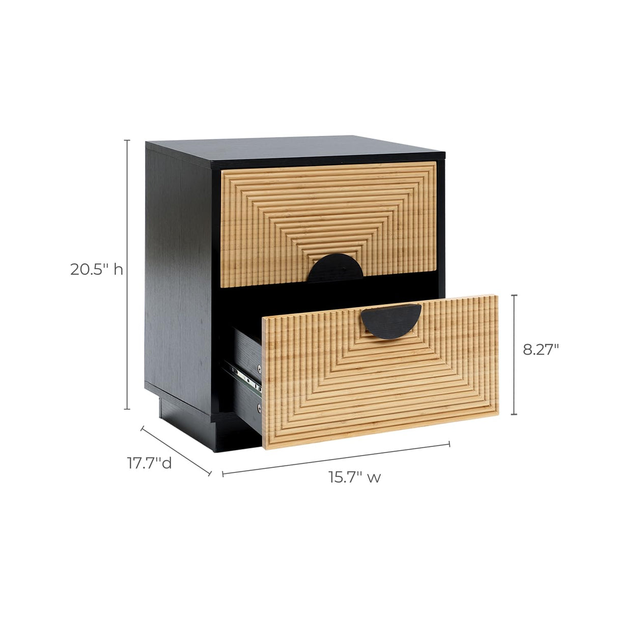 LuxenHome Night Stand, Mid Century Modern Nightstand with 2 Drawers, Boho Bedside Table with Bamboo Strips Pattern, Small End Tables Living Room or Bedroom, Small Side Table with Storage, Black/Brown LuxenHöme