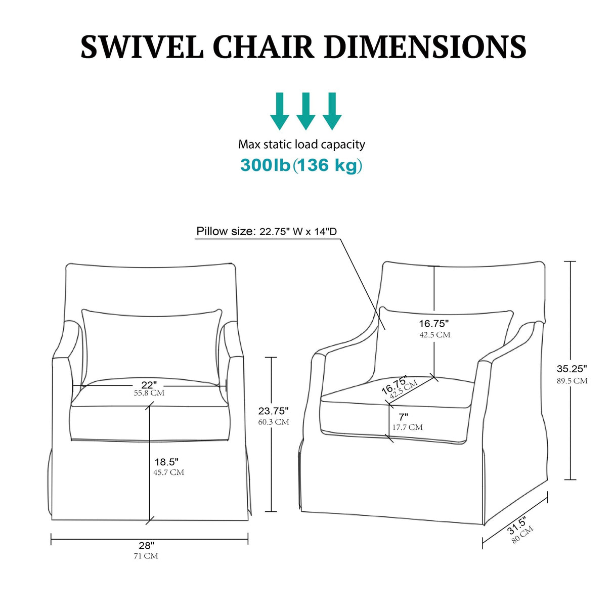 Martha Stewart London Swivel Chair - Solid Wood & Plywood, Skirted Metal Base Accent Armchair, Lumbar Pillow -Modern Classic Family Room Sofa Furniture Bedroom Lounge, 28"X31.5"X35.25", Light Blue Martha Stewart