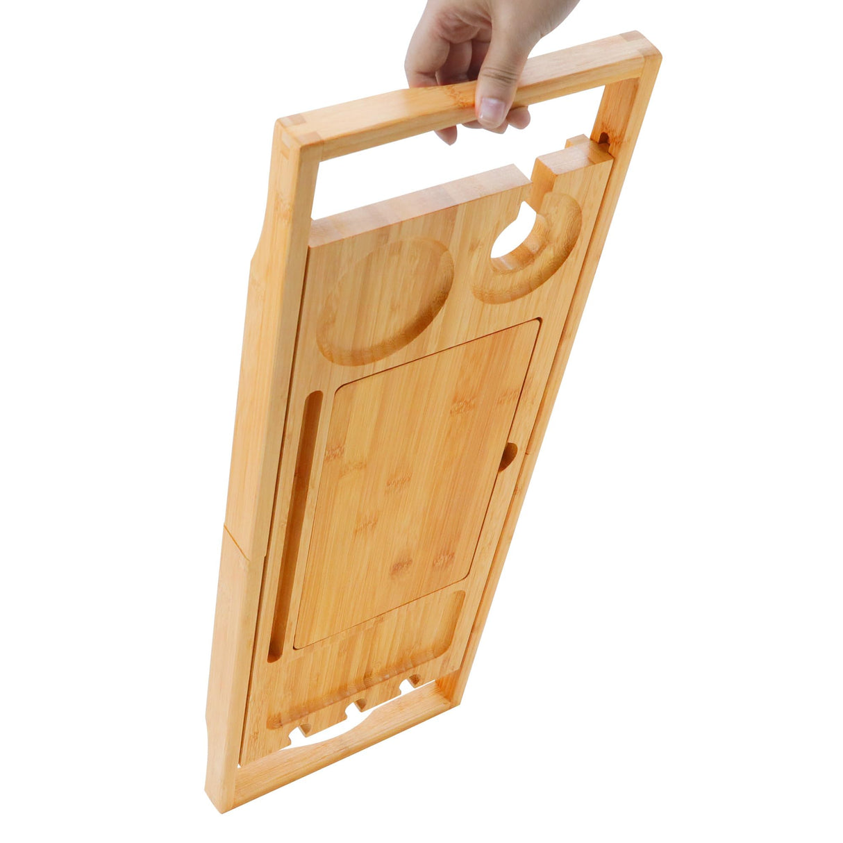 Utoplike Bamboo Bathtub Caddy Tray Bath Tray for Tub, Adjustable Bathroom Bathtub Organizer with Book Tablet Wine Glass Cup Towel Holder (24.5"-37.4") Utoplike