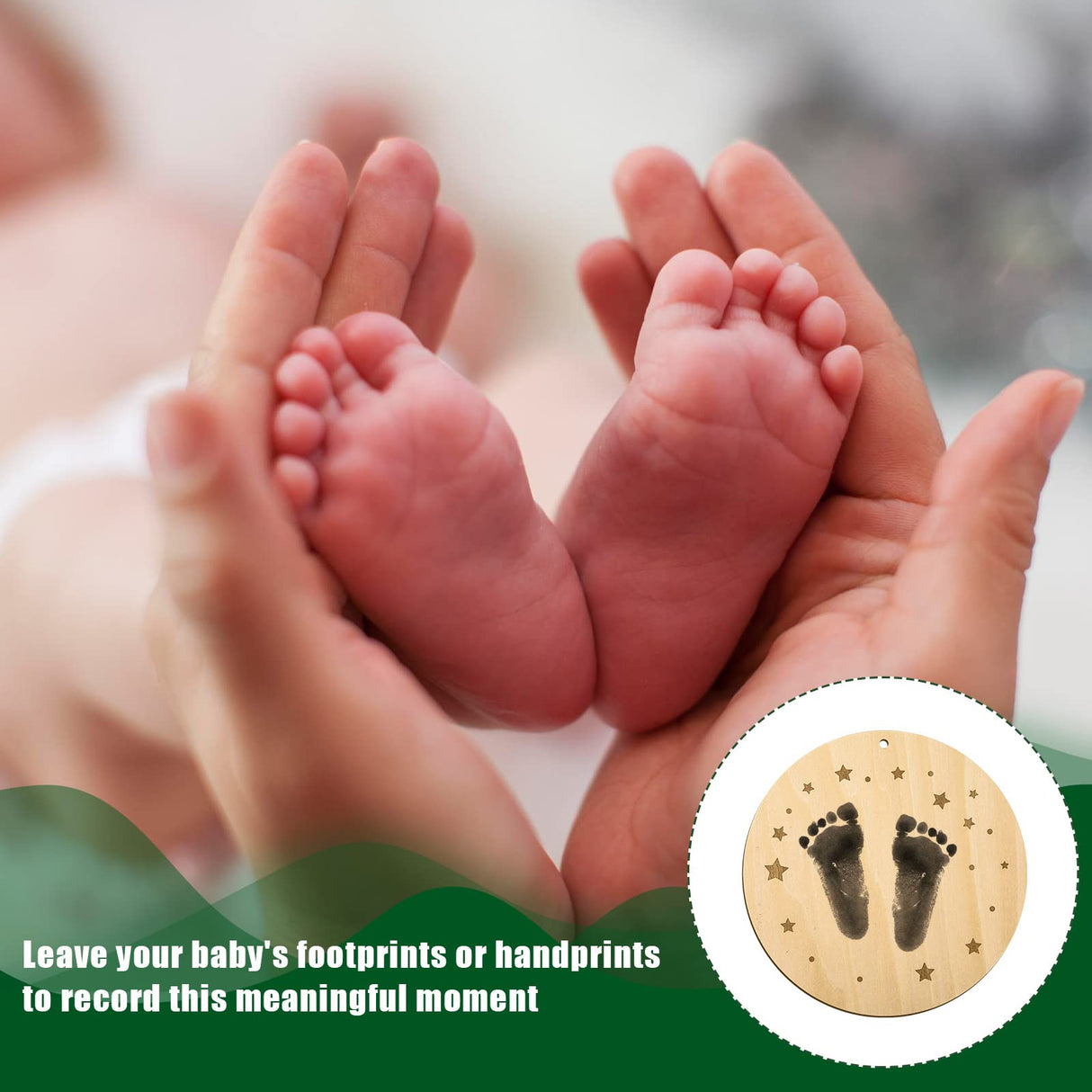 Baby Announcement Sign, 5.9 Inch Round Baby Nursery Name Signs with Ink Pad for Baby Hand and Footprints Wooden Hello World Newborn Sign for Photo LUTER