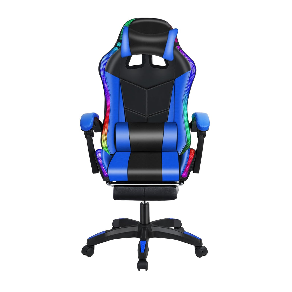 Gaming Chair, Computer Chair with Footrest and Lumbar Support, Height Adjustable Game Chair with 360° Swivel Seat and Headrest, High Back Office Chair with Bluetooth Speakers and RGB LED Lights Blue NEREIDS NET