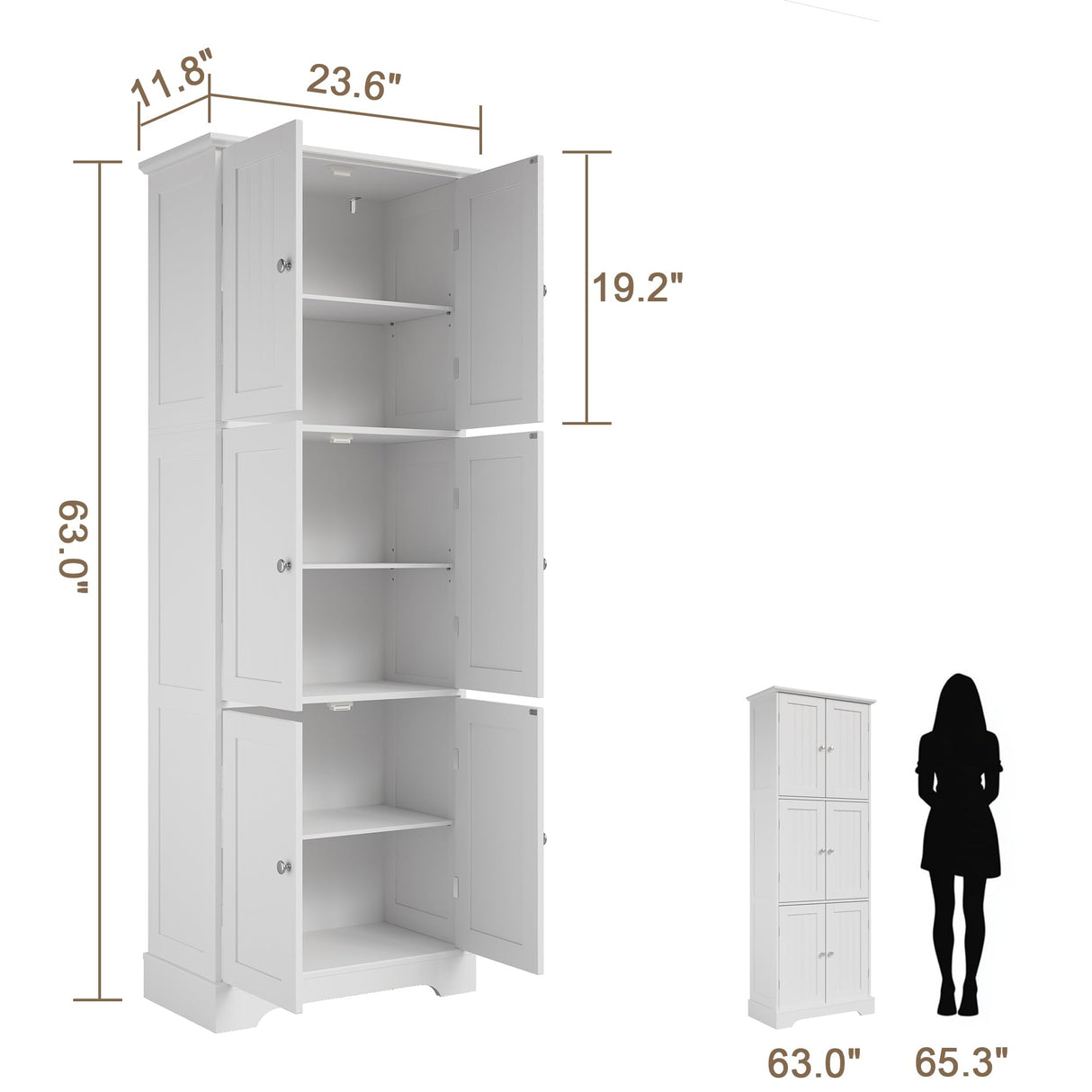 ChooChoo Tall Bathroom Storage Cabinet with 6 Doors, Freestanding Floor Cabinet with Adjustable Shelves, White Pantry Cabinet for Bathroom, Kitchen, Laundry Room ChooChoo
