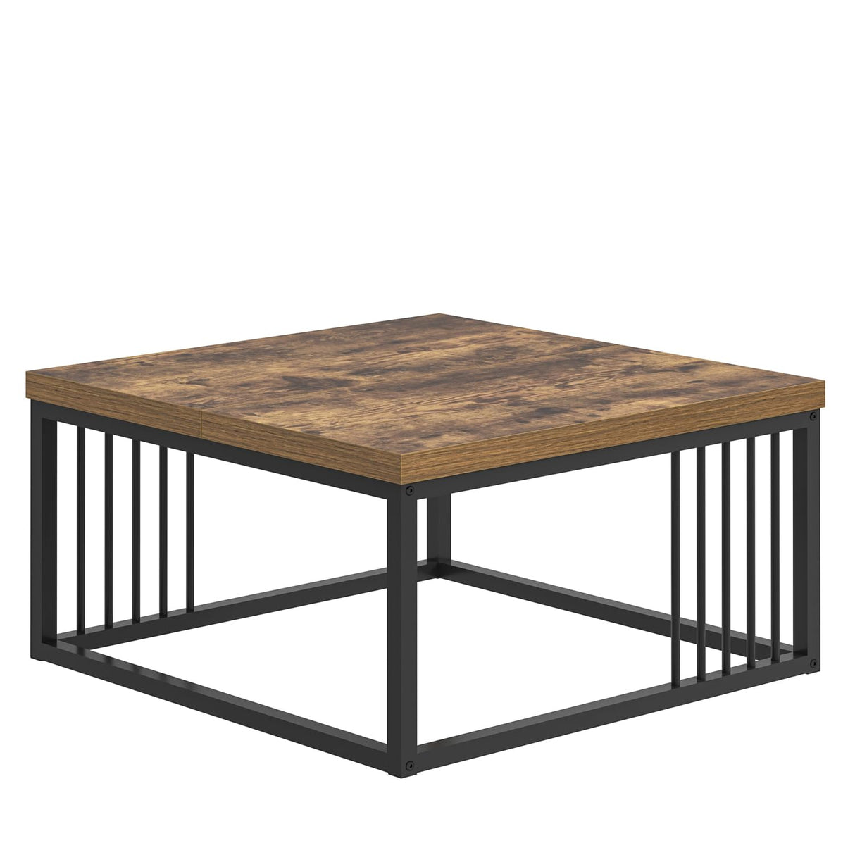 FOLUBAN Modern Coffee Table, Square Center Table for Living Room, Industrial Rustic Wood and Metal Cocktail Tea Table, 31.5 Inch, Brown FOLUBAN