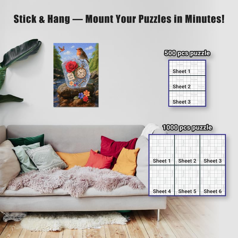 Puzzle Saver Sheets – 12 Extra Strong 10.2 x 7.1 Peel & Stick Puzzle Glue Sheets + 4 Hangers – Preserve Two 1000-Piece Jigsaw Puzzles – Clear Adhesive Backing Kit by LEOGOR LEOGOR