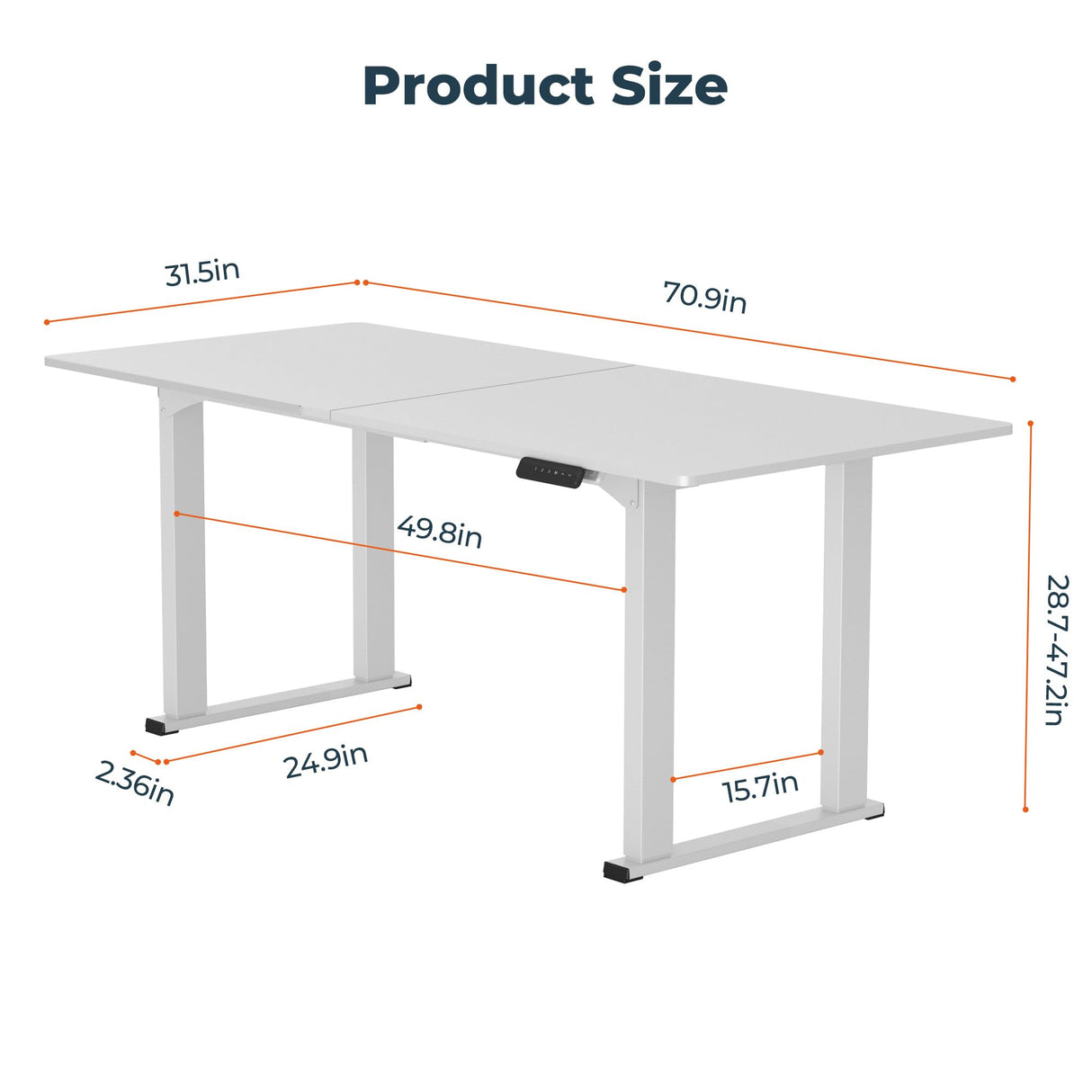 FitStand 4 Legs Standing Desk, Large 71x31 Inches Electric Adjustable Height Desk with Splice Board, Stand Up Desk Home Office Computer Workstation, White FitStand