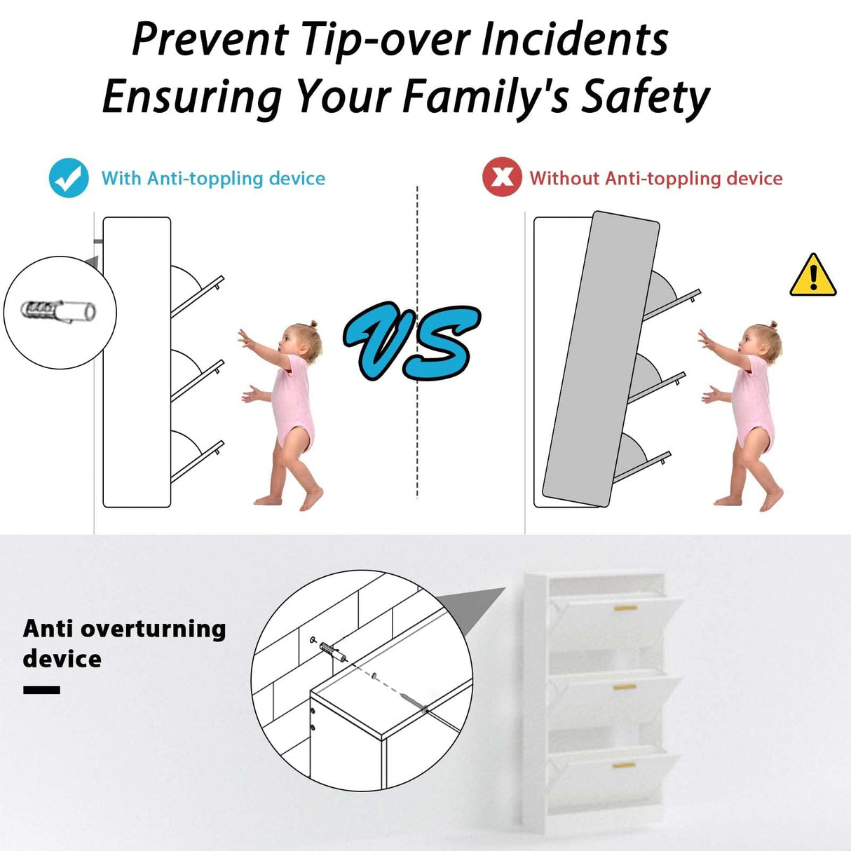 NOVAMAISON Narrow Shoe Storage Cabinet, Shoe Cabinet for Entryway with 3 Flip Drawers, Wood Hidden Shoe Storage, Freestanding Shoe Organizer for Hallway, Bedroom, Apartment, White NOVAMAISON