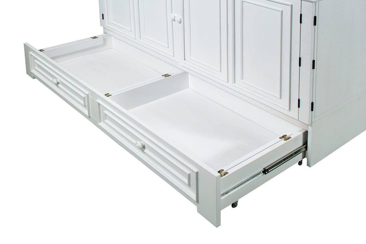 Mega Solutions Emurphybed Paradiseo Murphy Cabinet Chest Bed with Charging Station 8 Inch, Queen (White) Mega Solutions