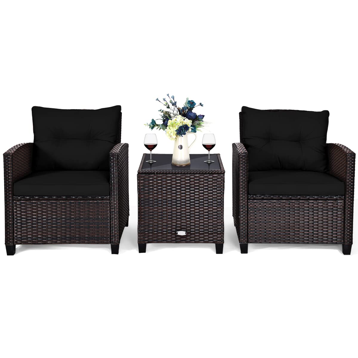 3 PCS Patio Furniture Set, OneSize, Black WoodArtSupply