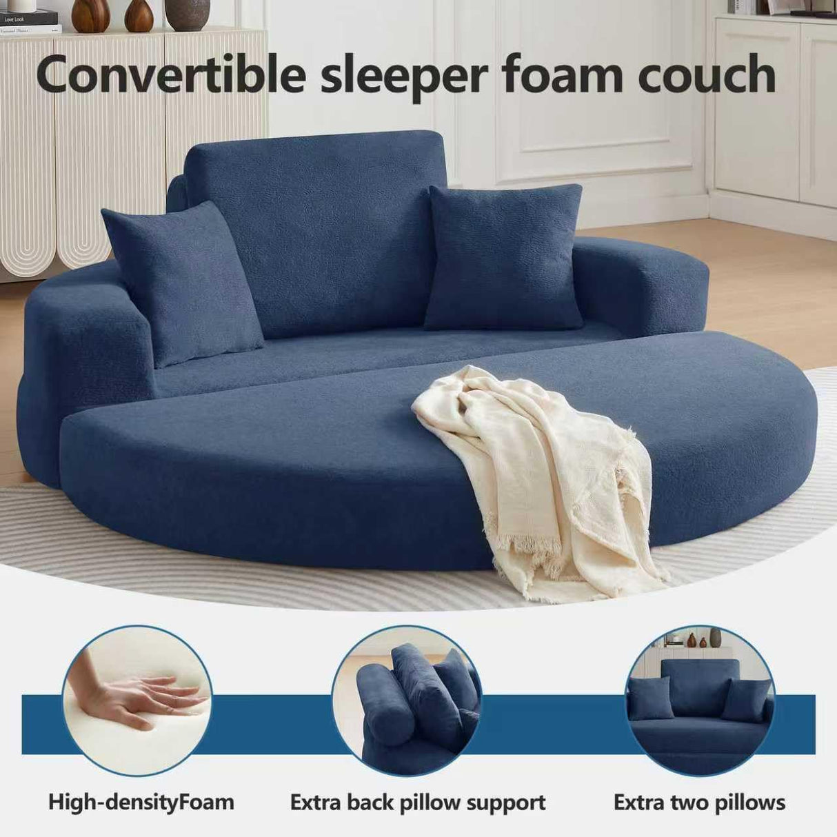 Mofolit 71" Boneless Couch Loveseat Folding Sofa Bed Convertible Floor Couch for Living Room,Sleeper for Guest Room,Apartment,Loft & Home Office. (1, Blue, 71") Mofolit