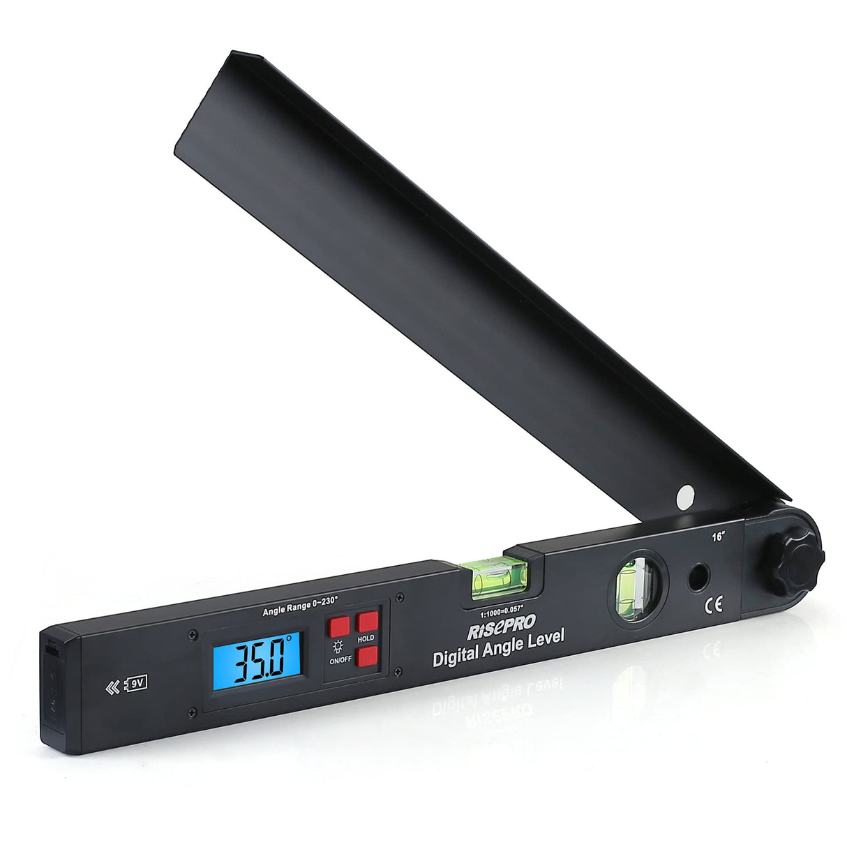 RISEPRO Aluminum Digital Angle Finder Protractor 0-225° 16 Inch Backlit LCD Digital with Horizontal and Vertical Bubble RISEPRO