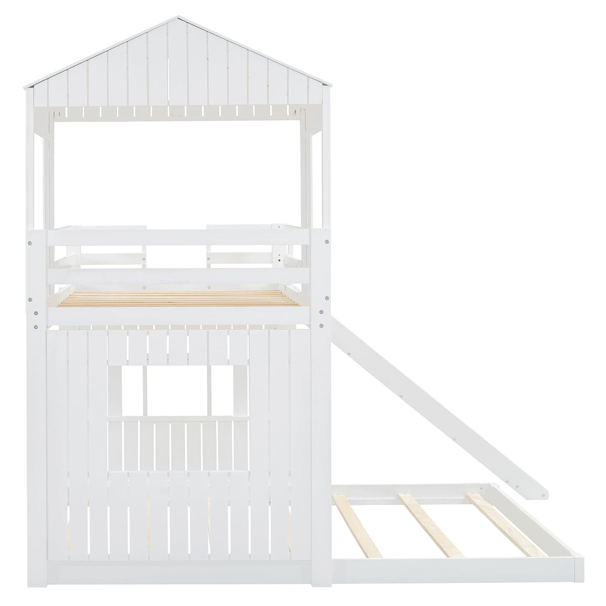 Harper & Bright Designs House Bunk Beds Twin Over Full Size, Wood Bunk Beds with Roof and Window (White, Twin Over Full (with Slide)) Harper & Bright Designs