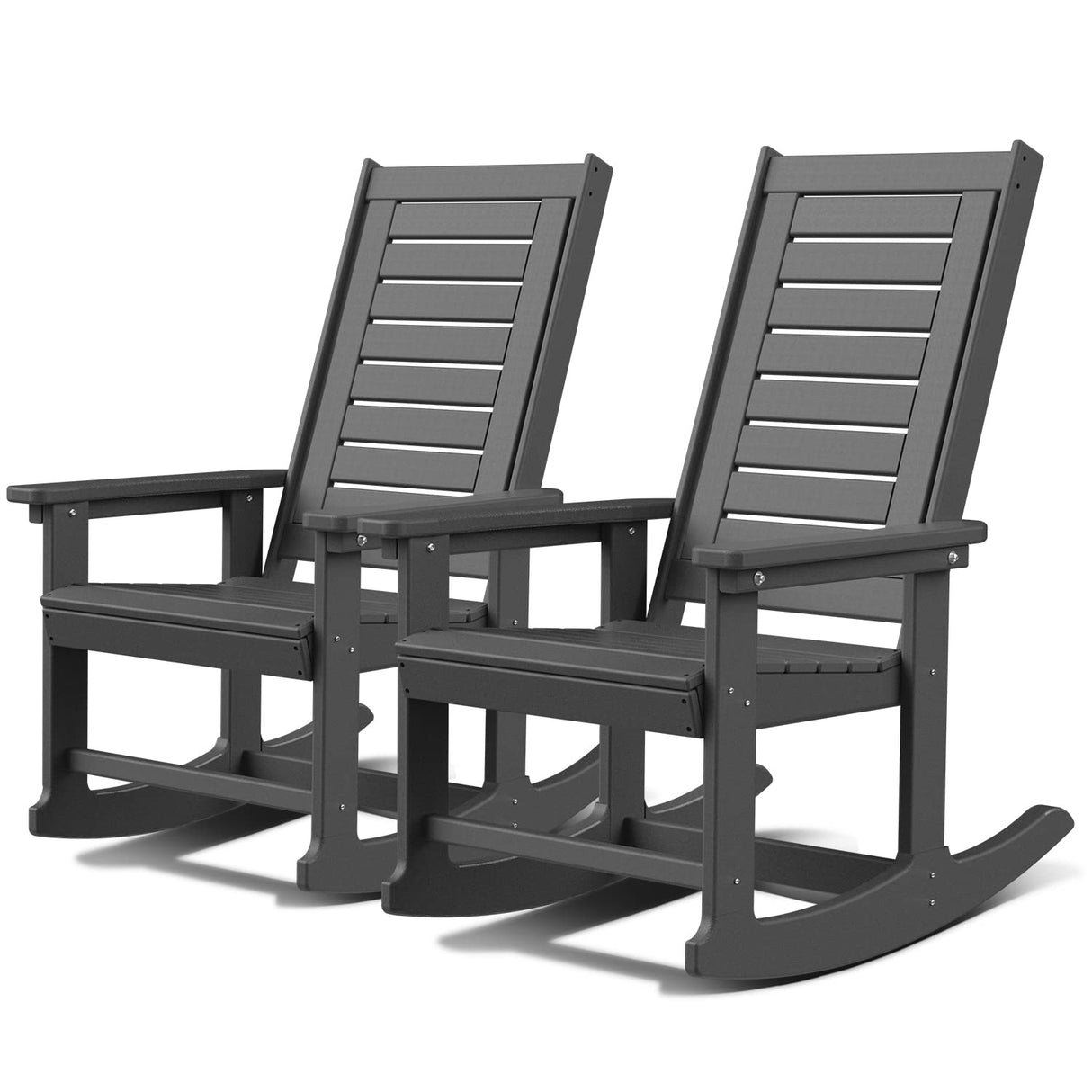 GREENVINES Outdoor Rocking Chairs | Set of 2 | Porch Rocker | HDPE Plastic | Grey | Oversized Rockers | High Back | Big & Tall | Ladder Back | for Patio Outside Backyard Balcony Garden GREENVINES