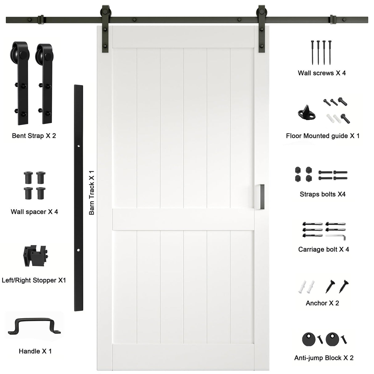 ARK DESIGN 42 x 84inch Sliding Barn Door with 7FT Sliding Door Hardware Kit Included, Pre-Drilled Holes Easy Assembly - Solid MDF Slab Covered with Water-Proof PVC Surface, White,H-Shaped Frame ARK DESIGN
