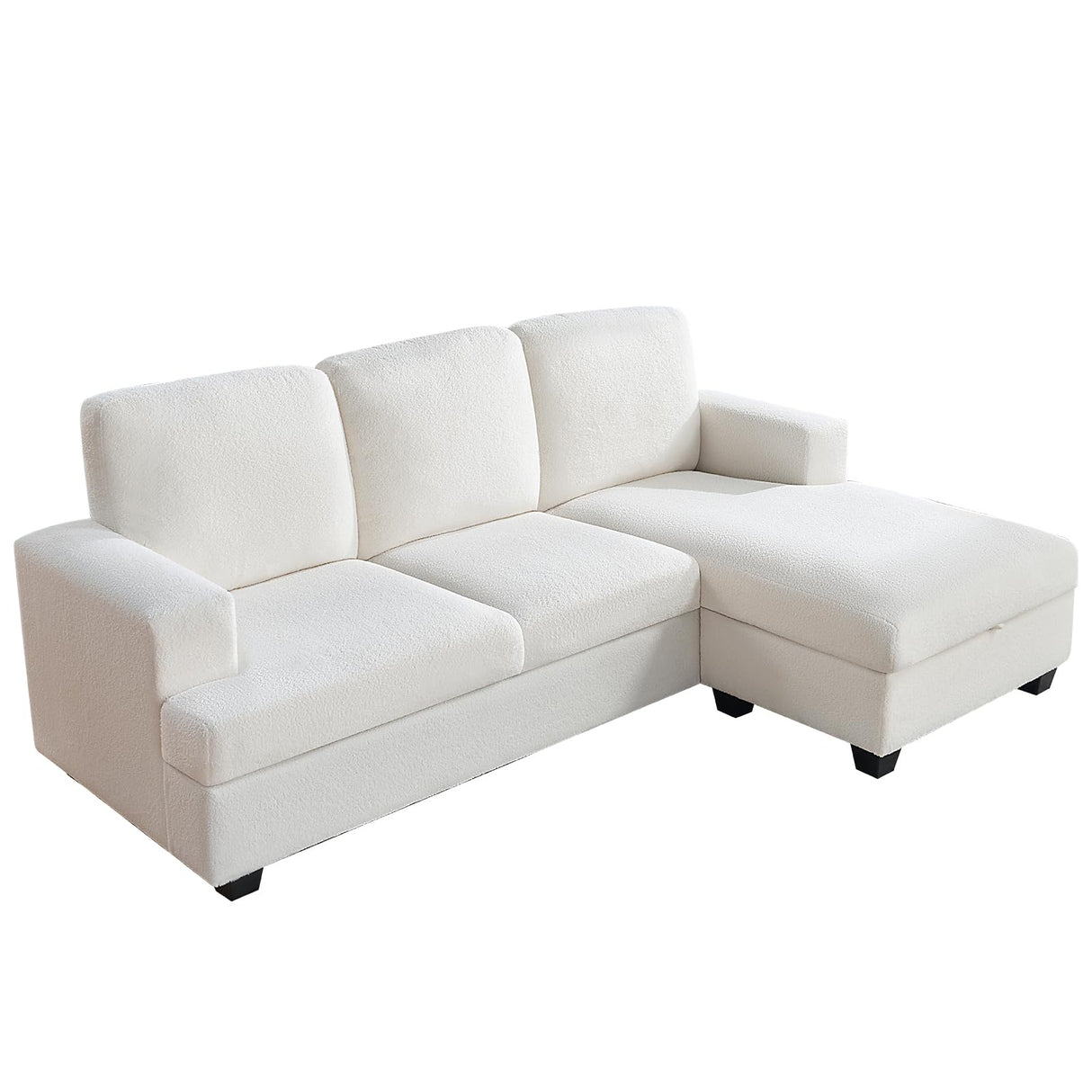 VanAcc 89 Inch Reversible L Shape Sofa, Convertible Sofa with Storage, L Shape Couch with Chaise, Comfy Couches for Living Room, White Bouclé VanAcc
