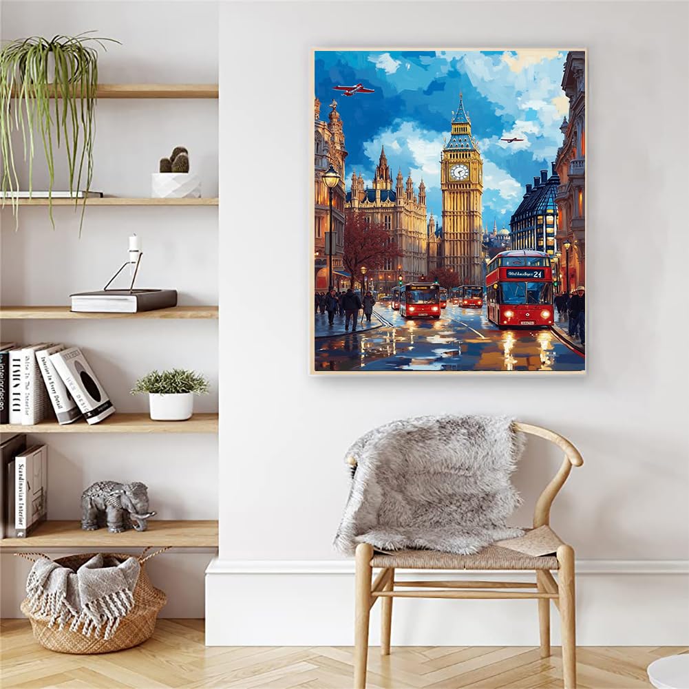 Artunion Big Ben Paint by Numbers Kit for Adults,London City Street Paint by Number Kits, DIY Oil Painting Paint by Number Kits on Canvas Arts Craft for Home Wall Decor 16x20 Inch Artunion